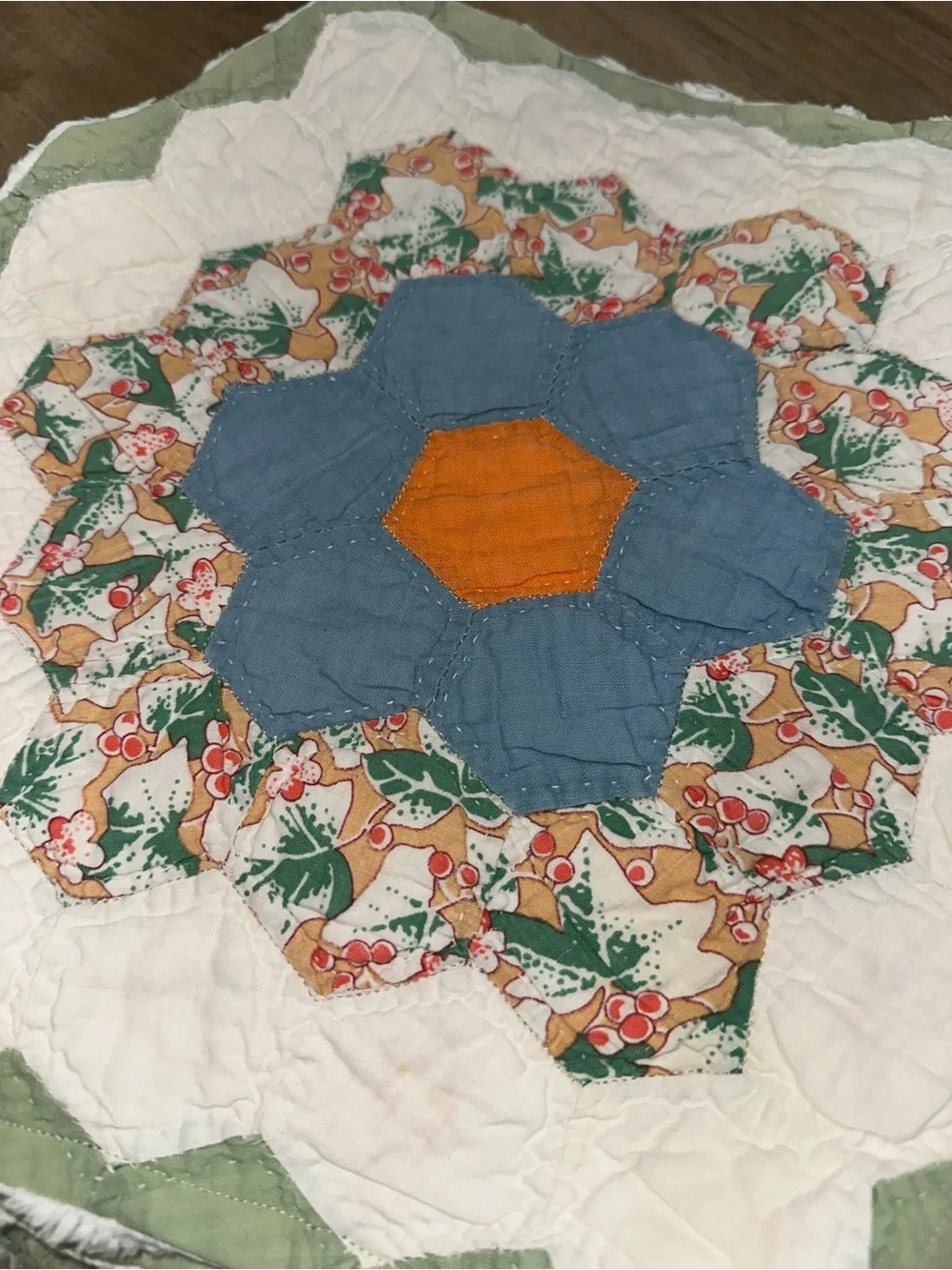 Handmade Floral Hexagon Quilt placemats,made from cutter quilt.